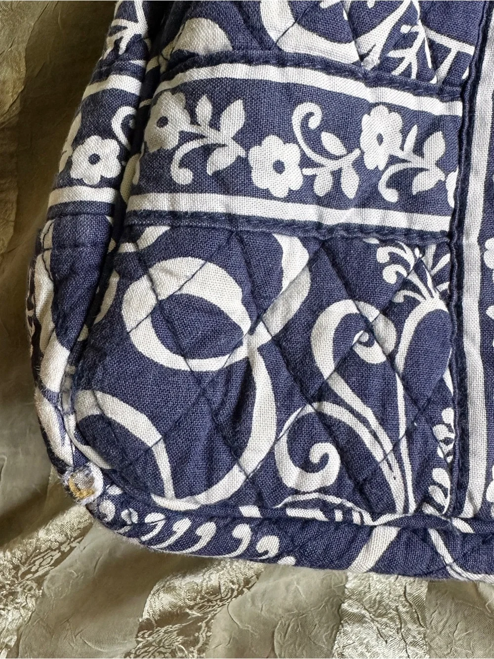 Vera Bradley Twirly Bird Blue Navy and White Quilted Floral Shoulder Bag